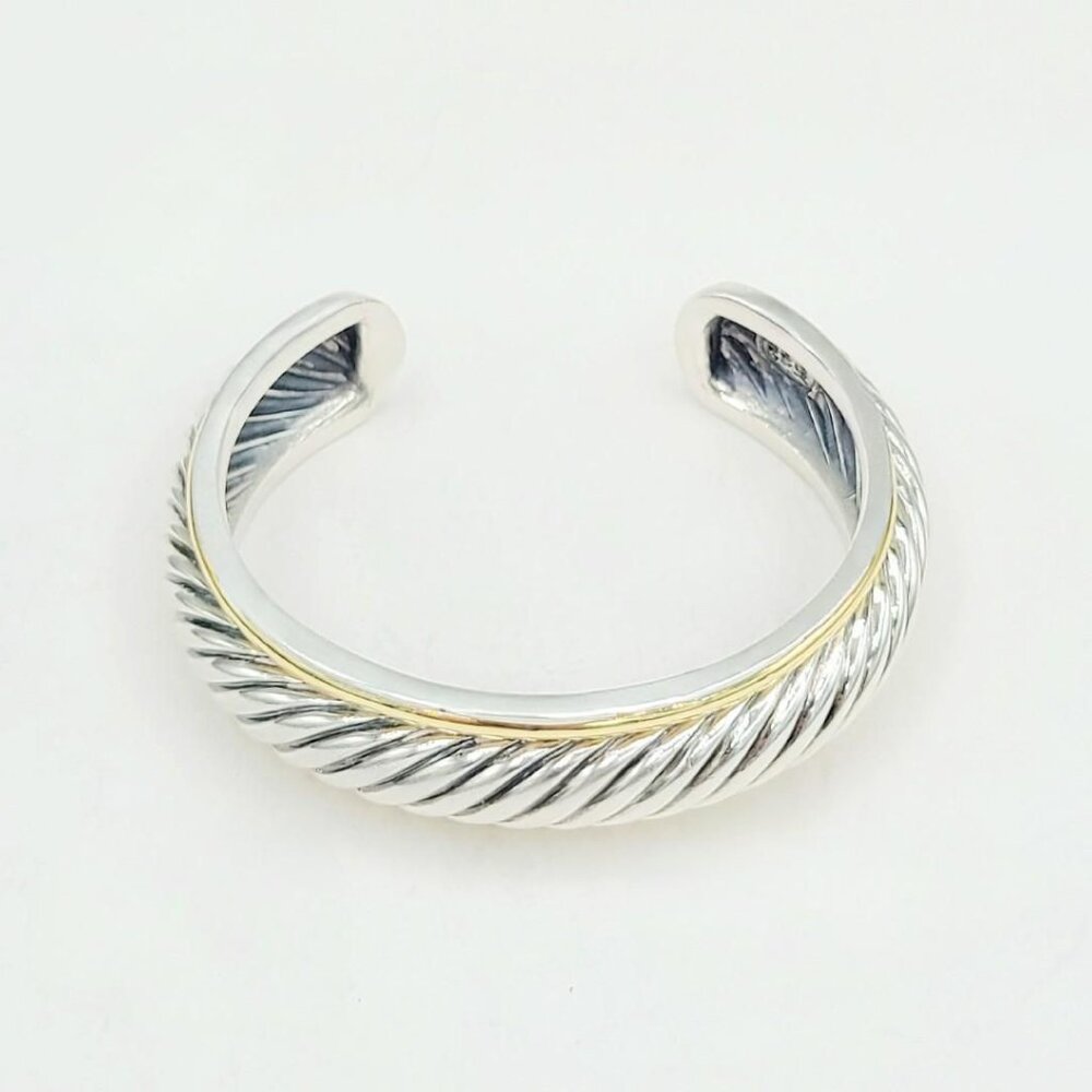 David Yurman Sculpted Two-Tone Cuff w/ Sterling Silver & 18K Gold - Medium - Picture 12 of 16